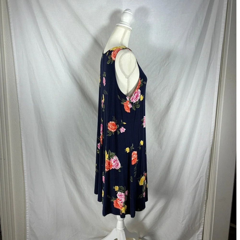 Old Navy Womens Large Navy Blue Floral Sleeveless Swing Shift Dress Summer L - Picture 5 of 8